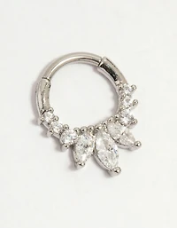 Surgical Steel Cubic Zirconia Marquise Spike Clicker Ring