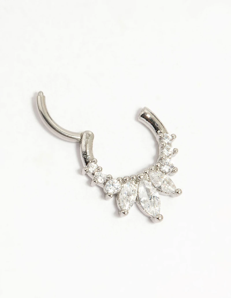Surgical Steel Cubic Zirconia Marquise Spike Clicker Ring