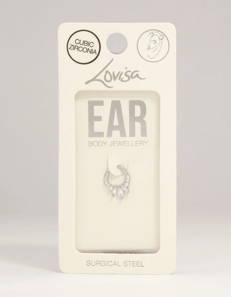 Surgical Steel Cubic Zirconia Marquise Spike Clicker Ring