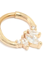 Gold Plated Surgical Steel Cubic Zirconia Marquise & Celestial Clicker Ring
