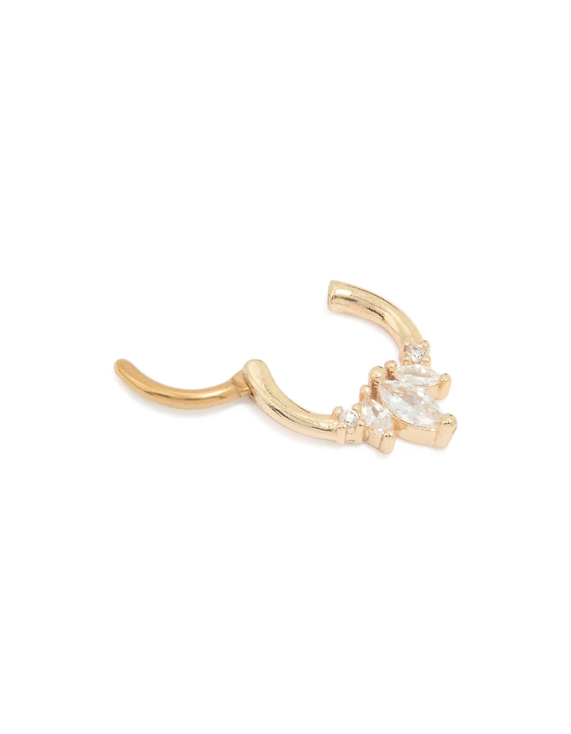 Gold Plated Surgical Steel Cubic Zirconia Marquise & Celestial Clicker Ring