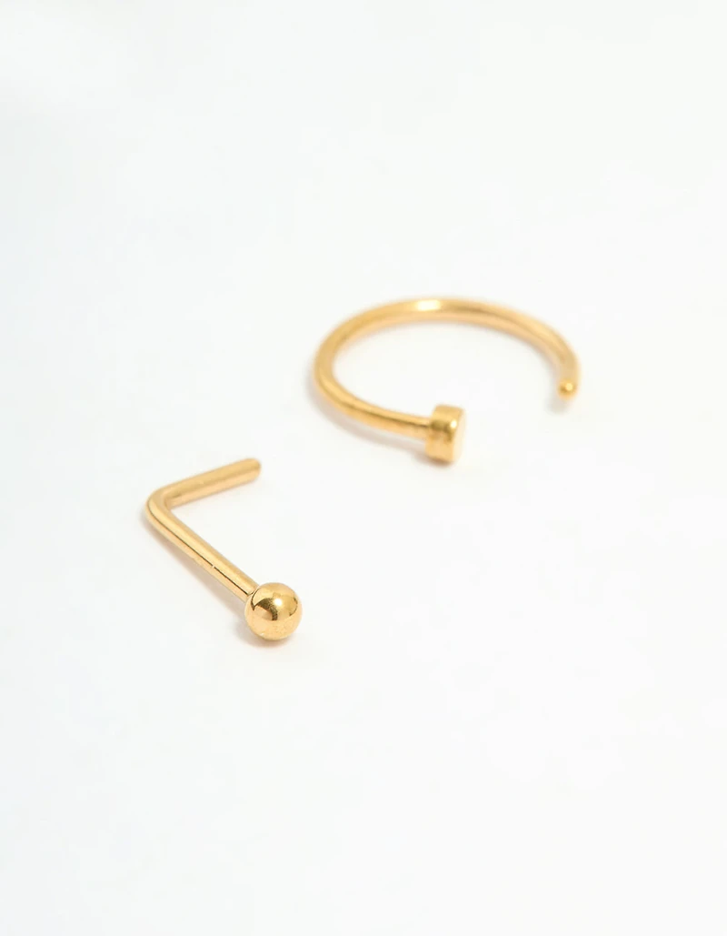 Gold Plated Titanium Cubic Zirconia Nose Ring & Studs 3-Pack