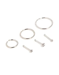 Titanium Cubic Zirconia Classic Nose Studs &  Rings 6-Pack