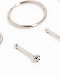 Titanium Cubic Zirconia Classic Nose Studs &  Rings 6-Pack