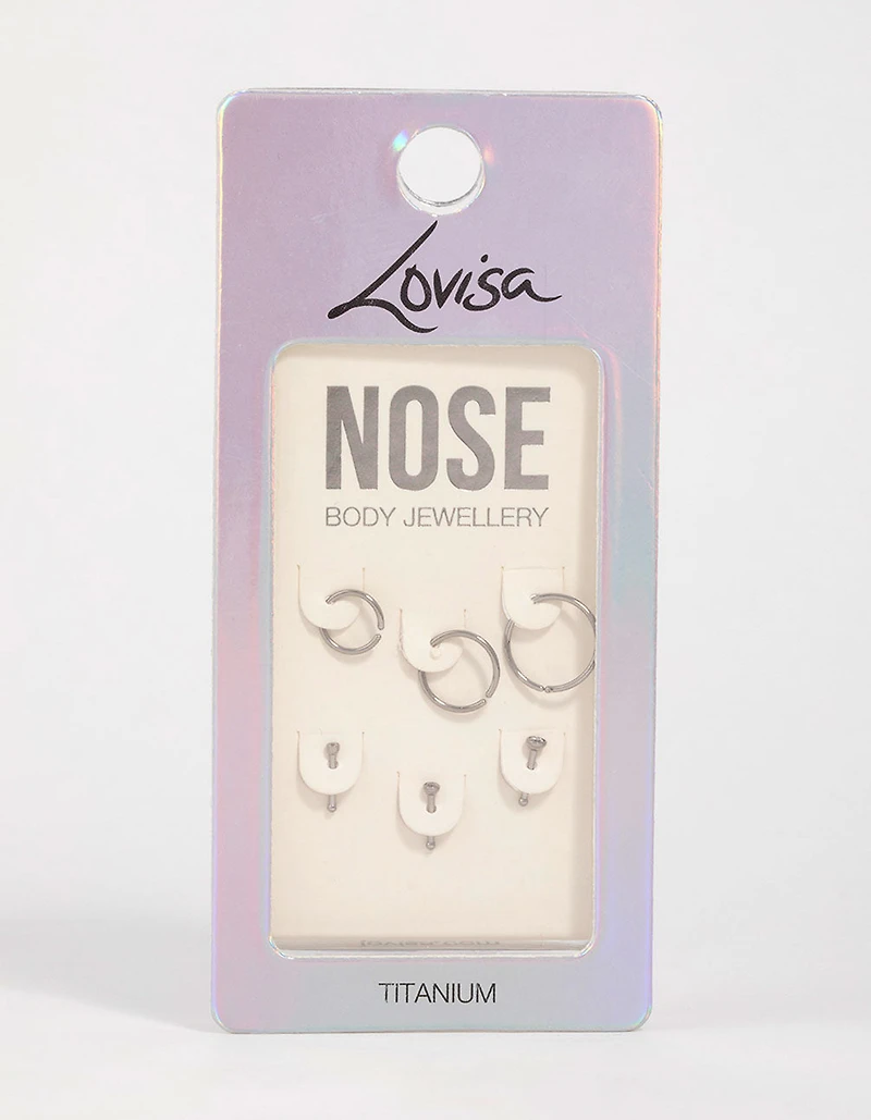 Titanium Cubic Zirconia Classic Nose Studs &  Rings 6-Pack