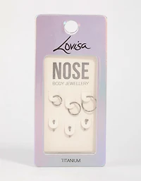 Titanium Cubic Zirconia Classic Nose Studs &  Rings 6-Pack