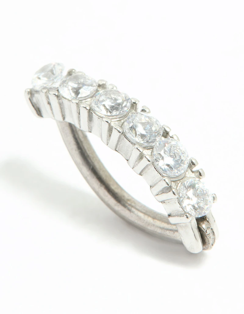 Titanium Cubic Zirconia Statement Curved Belly Ring