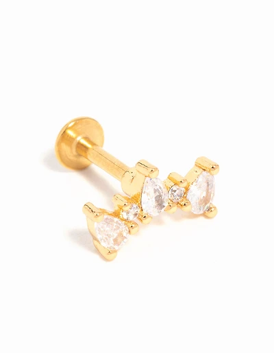 Gold Plated Titanium Cubic Zirconia  Pear Crawler Flat Back Stud