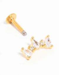 Gold Plated Titanium Cubic Zirconia  Pear Crawler Flat Back Stud