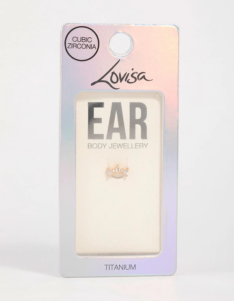 Gold Plated Titanium Cubic Zirconia  Pear Crawler Flat Back Stud