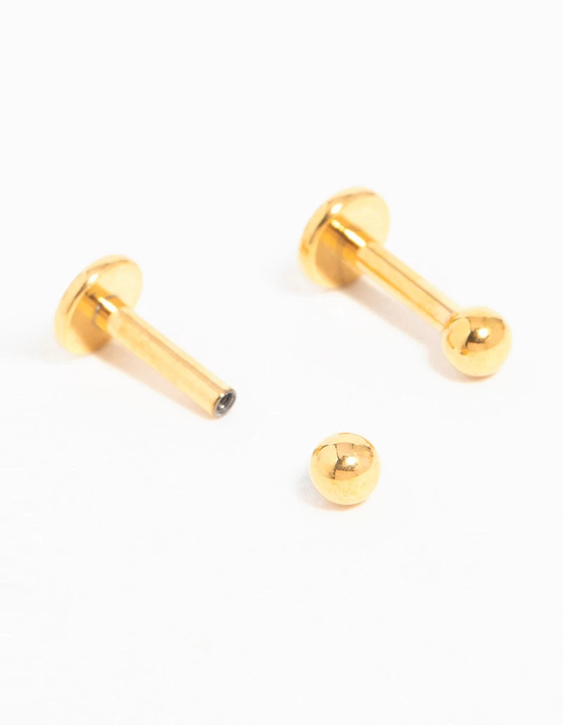 Gold Plated Titanium Micro Ball Flat Back Studs 2-Pack
