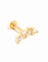 Gold Plated Titanium Cubic Zirconia Vine Crawler Flat Back Stud