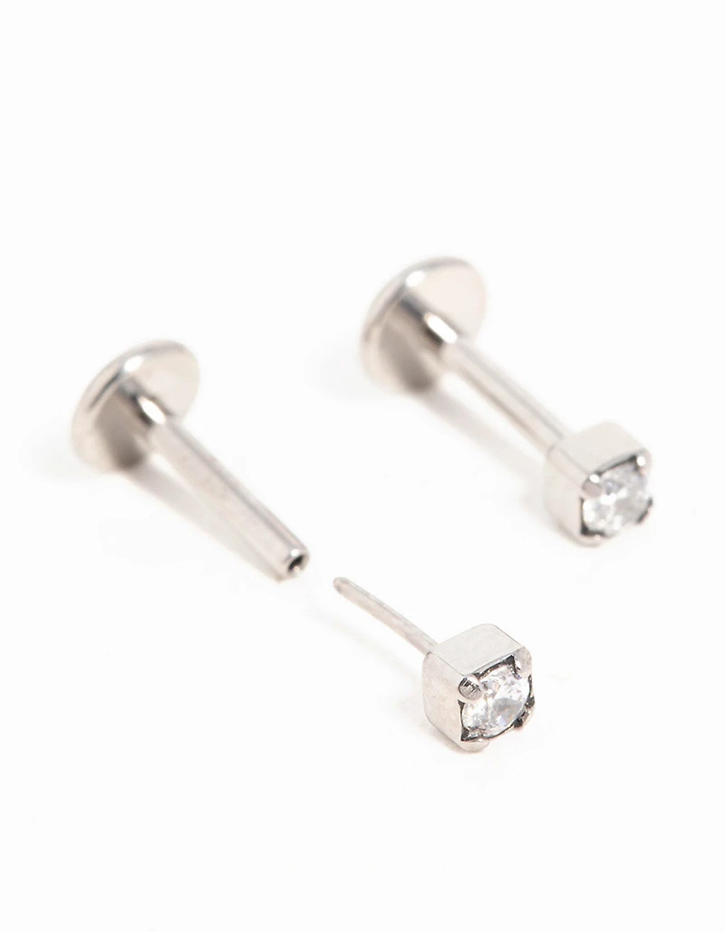 Titanium Cubic Zirconia Half Carat Flat Back Studs 2-Pack