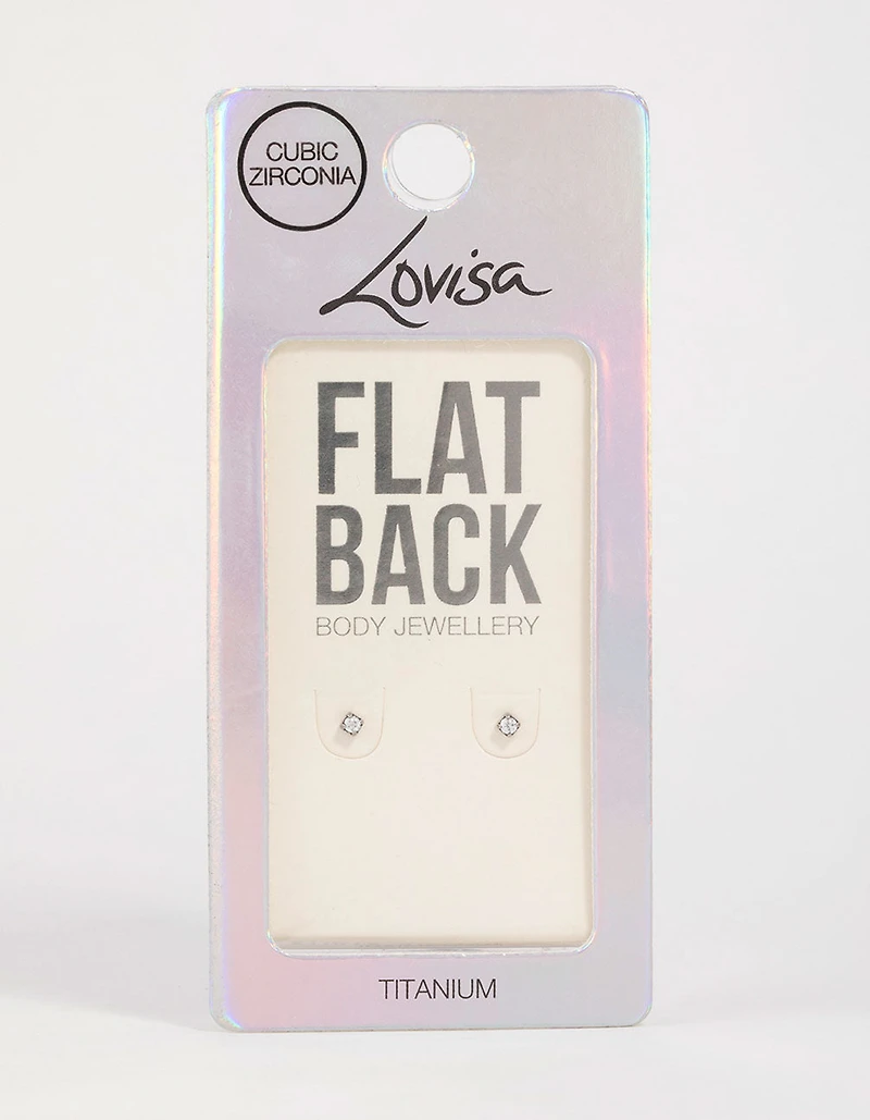 Titanium Cubic Zirconia Half Carat Flat Back Studs 2-Pack