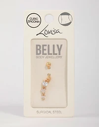 Gold Plated Surgical Steel Cubic Zirconia Triple Heart Belly Bar