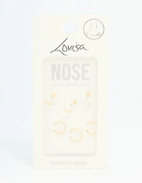 Gold Plated Surgical Steel Bow, Heart & Flower Nose Stud 3-Pack