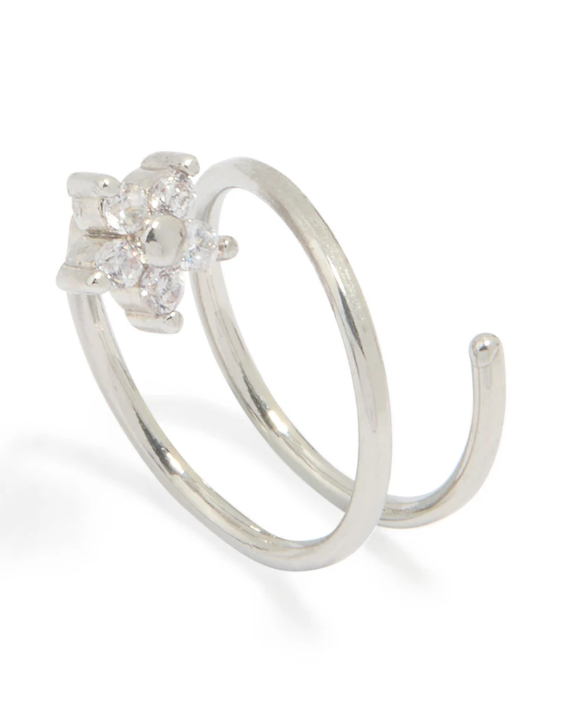 Anneau de nez torsadé de fleur en zirconie en acier chirurgical