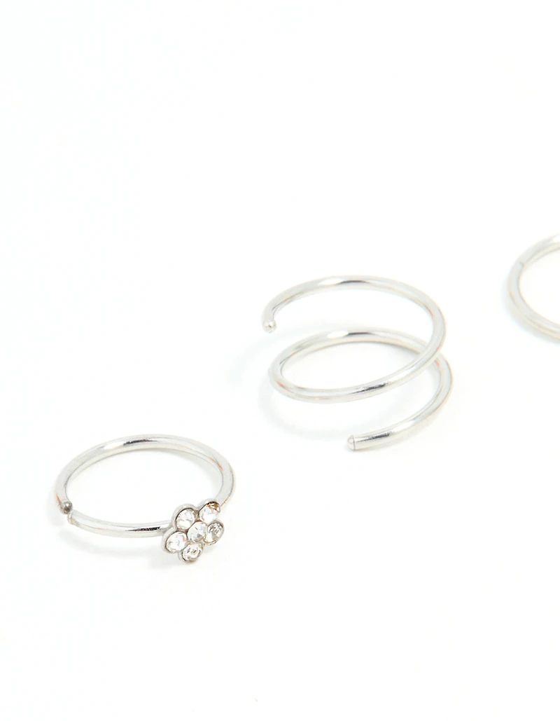 Surgical Steel Mixed Flower Hoop Nose Ring 3-Pack