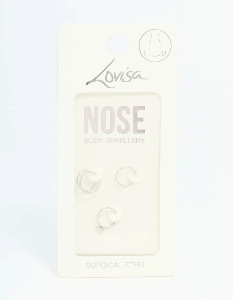 Surgical Steel Mixed Flower Hoop Nose Ring 3-Pack