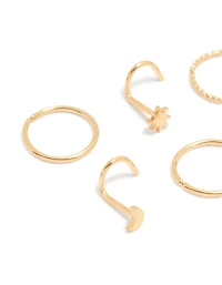 Gold Plated Surgical Steel Star & Moon Nose Piercings 6-Pack