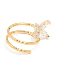 Gold Plated Surgical Steel Cubic Zirconia Butterfly Twist Nose Ring