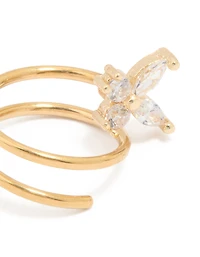 Gold Plated Surgical Steel Cubic Zirconia Butterfly Twist Nose Ring