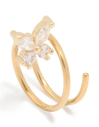 Gold Plated Surgical Steel Cubic Zirconia Butterfly Twist Nose Ring