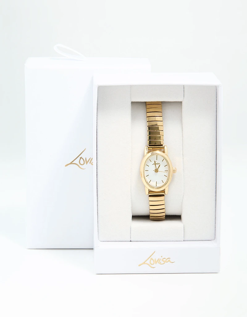 Gold Mini Oval Stretch Watch