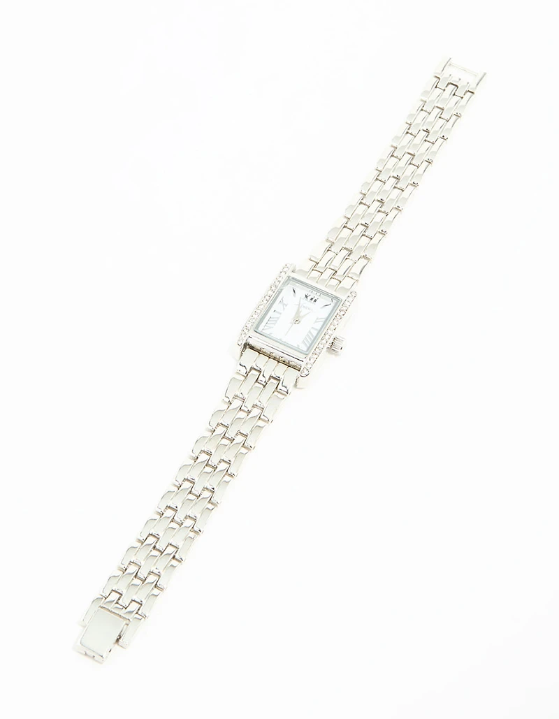 Silver Diamante Roman Numeral Rectangle Watch