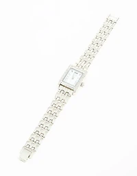 Silver Diamante Roman Numeral Rectangle Watch