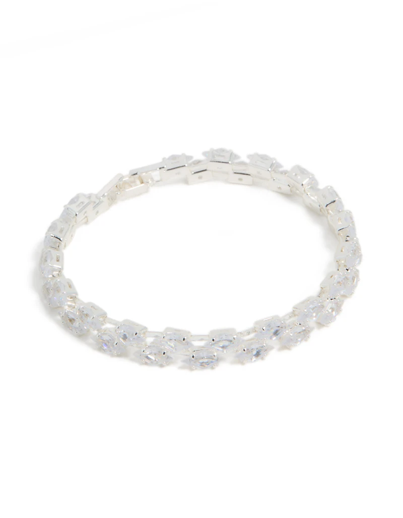 Silver Cubic Zirconia Navette Tennis Bracelet