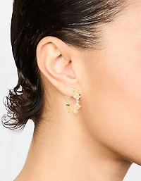 Gold Plated Cubic Zirconia Flower Large Round Hoop Earrings