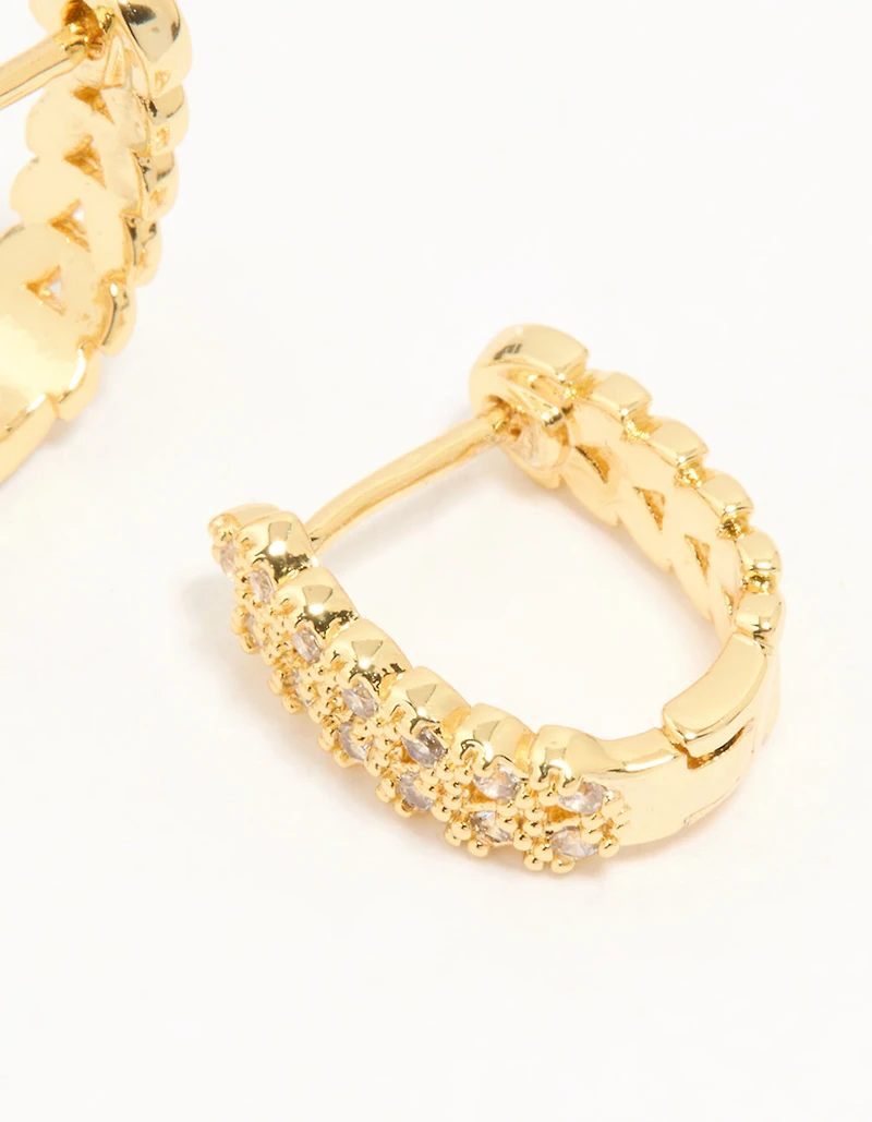 Gold Plated Cubic Zirconia Mini Vine Huggie Earrings