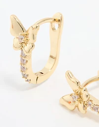 Gold Plated Cubic Zirconia Mini Butterfly Huggie Earrings