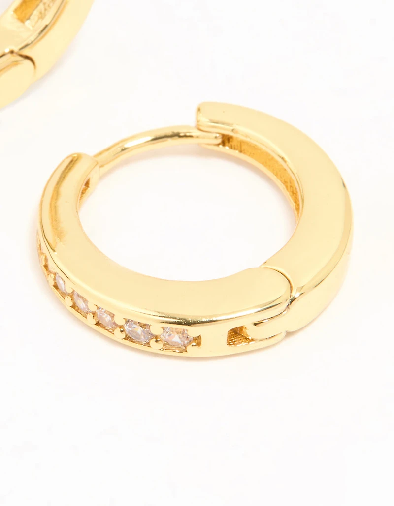 Gold Plated Cubic Zirconia Graduated Huggie Hoop Earrings