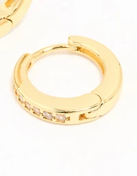 Gold Plated Cubic Zirconia Graduated Huggie Hoop Earrings