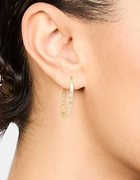 Gold Plated Cubic Zirconia Skinny Large Hoop Earrings