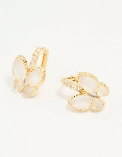 Gold Plated Cubic Zirconia Butterfly Huggie Earrings