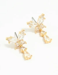 Gold Plated Cubic Zirconia Butterfly Teardrop Earrings