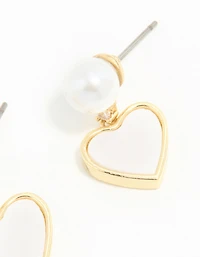 Gold Plated Pearl Catseye Heart Drop Earrings