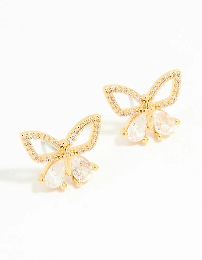 Gold Plated Cubic Zirconia Butterfly Stud Earrings