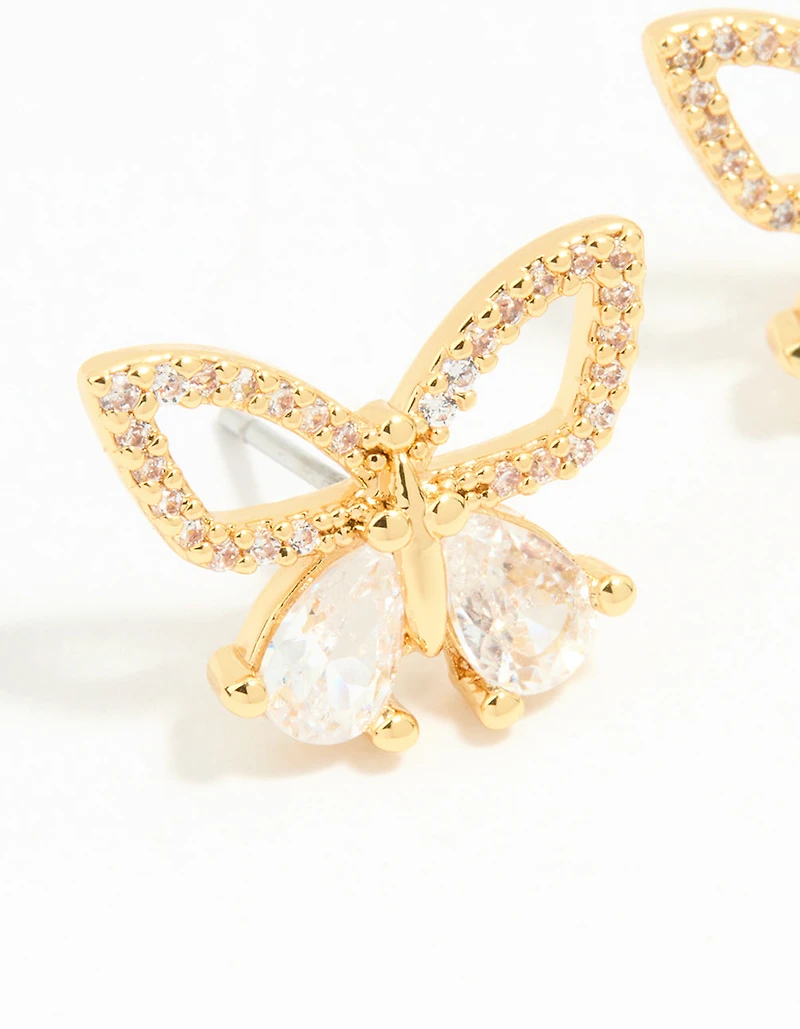 Gold Plated Cubic Zirconia Butterfly Stud Earrings