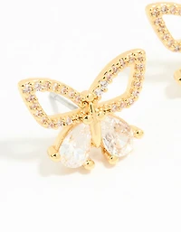 Gold Plated Cubic Zirconia Butterfly Stud Earrings