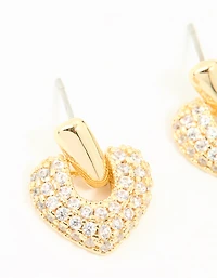 Gold Plated Cubic Zirconia Heart Drop Earrings