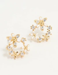 Gold Plated Cubic Zirconia Flower Wreath Stud Earrings