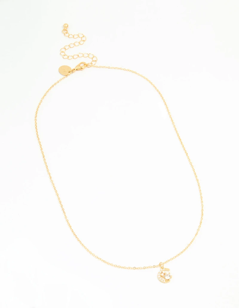 Gold Plated Cubic Zirconia Celestial Pendant Necklace