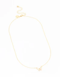 Gold Plated Cubic Zirconia Small Bow Pendant Necklace