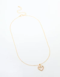 Gold Plated Cubic Zirconia Heart & Bow Pendant Necklace