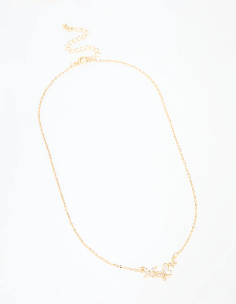 Gold Plated Cubic Zirconia Butterfly Pendant Necklace