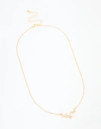 Gold Plated Cubic Zirconia Butterfly Pendant Necklace